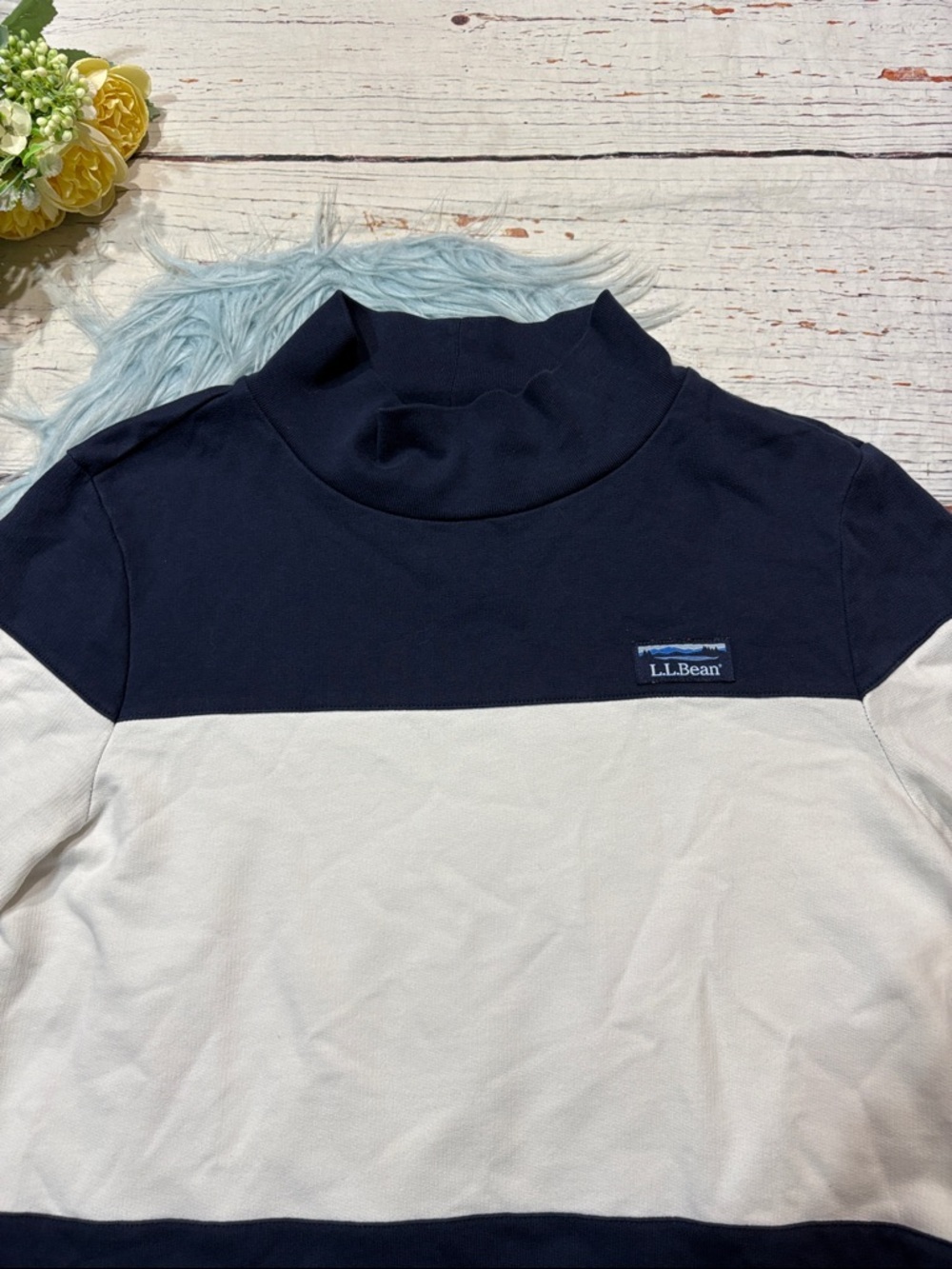 L.L. Bean Rugby Striped Navy Mockneck Side Zipper Tunic Lightweight Sweatshirt - Picture 4 of 10